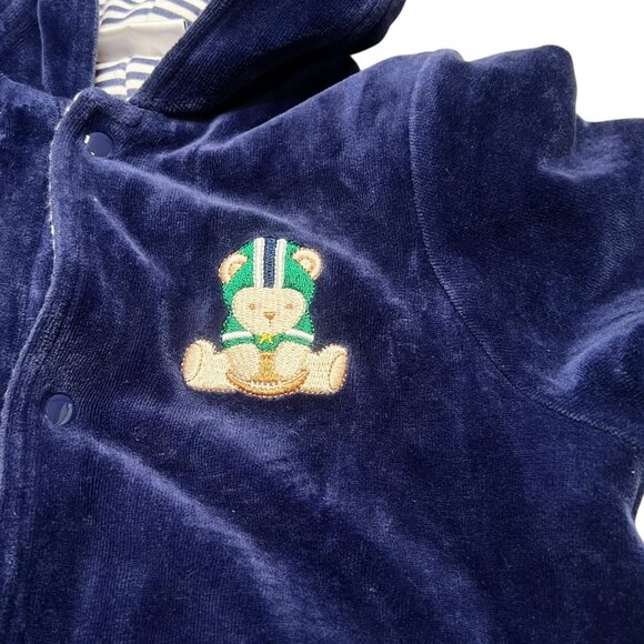 First Impressions Bodysuit Bunting Baby Size 12 Months Blue Velvet Hooded Ears - Picture 2 of 5